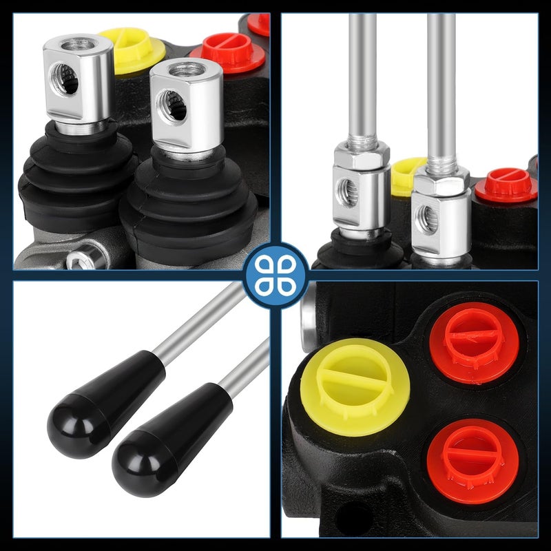 Dollate Hydraulic Flow Control Valve 2 Spool 13 GPM Hydraulic Directional Control Valve Adjustable Hydraulic Joystick Control Valve for Double Acting Tractor Loader, Tanks Loaders and Log Splitters - Image 5